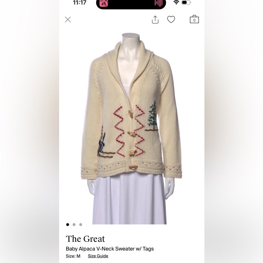 THE GREAT Cream Cardigan with Ski and Tree Design